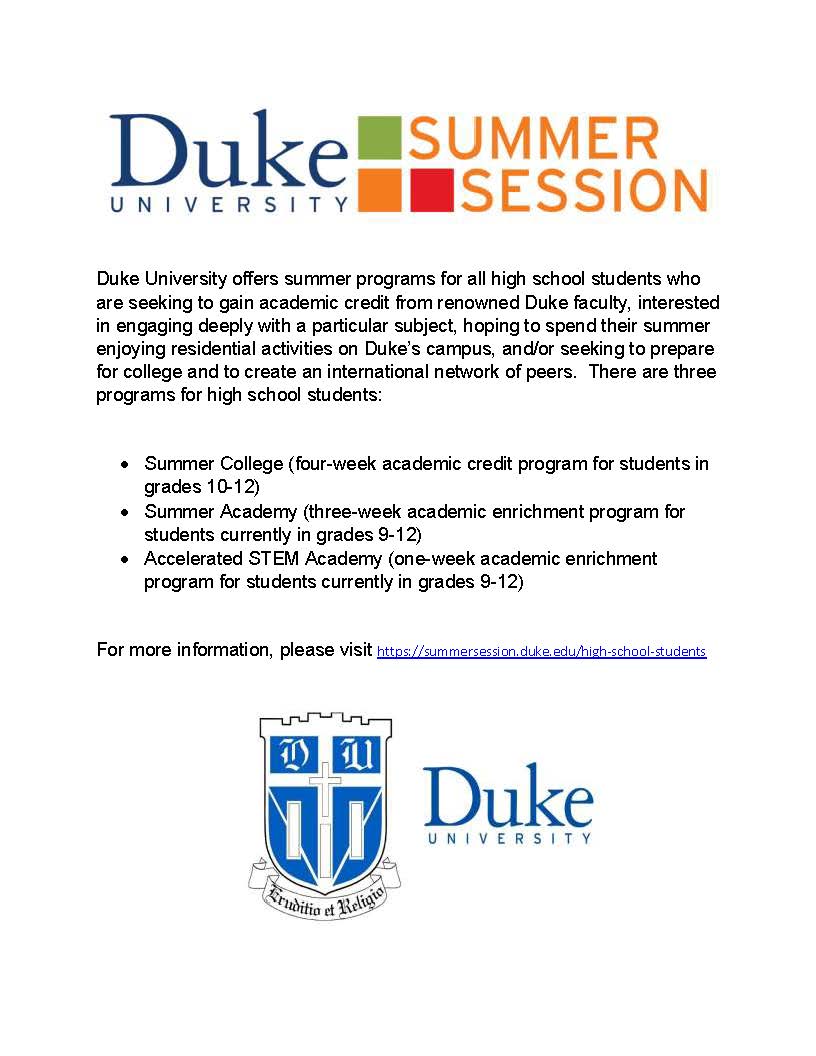 This is the image for the news article titled Duke University Summer Sessions