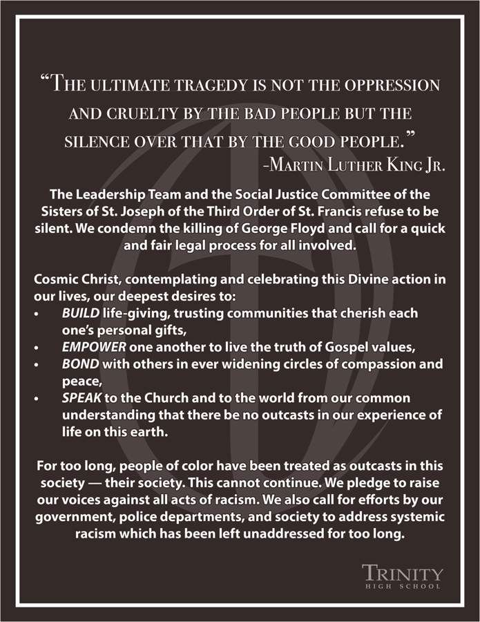 This is the image for the news article titled THS Statement on racism in the United States