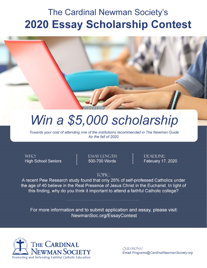 This is the image for the news article titled Newman Society Essay Scholarship Contest!